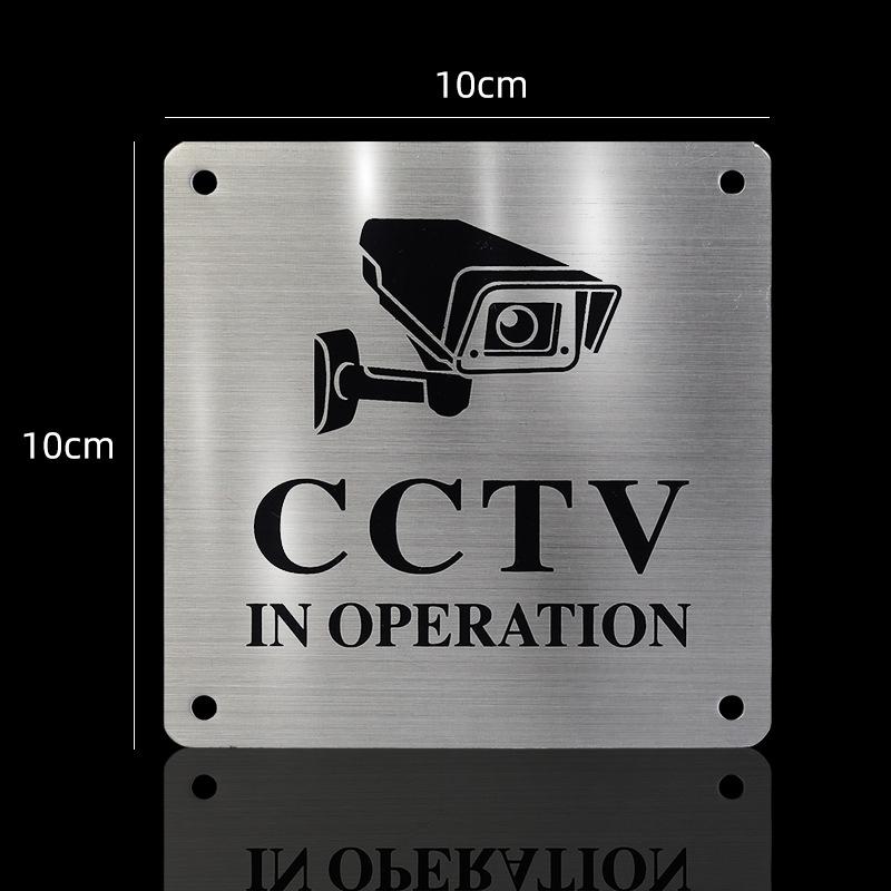 Brushed Aluminum Surveillance Sign Metal Safety Plate Anti-rust Stainless Steel Nameplate Durable Warning Label Outdoor