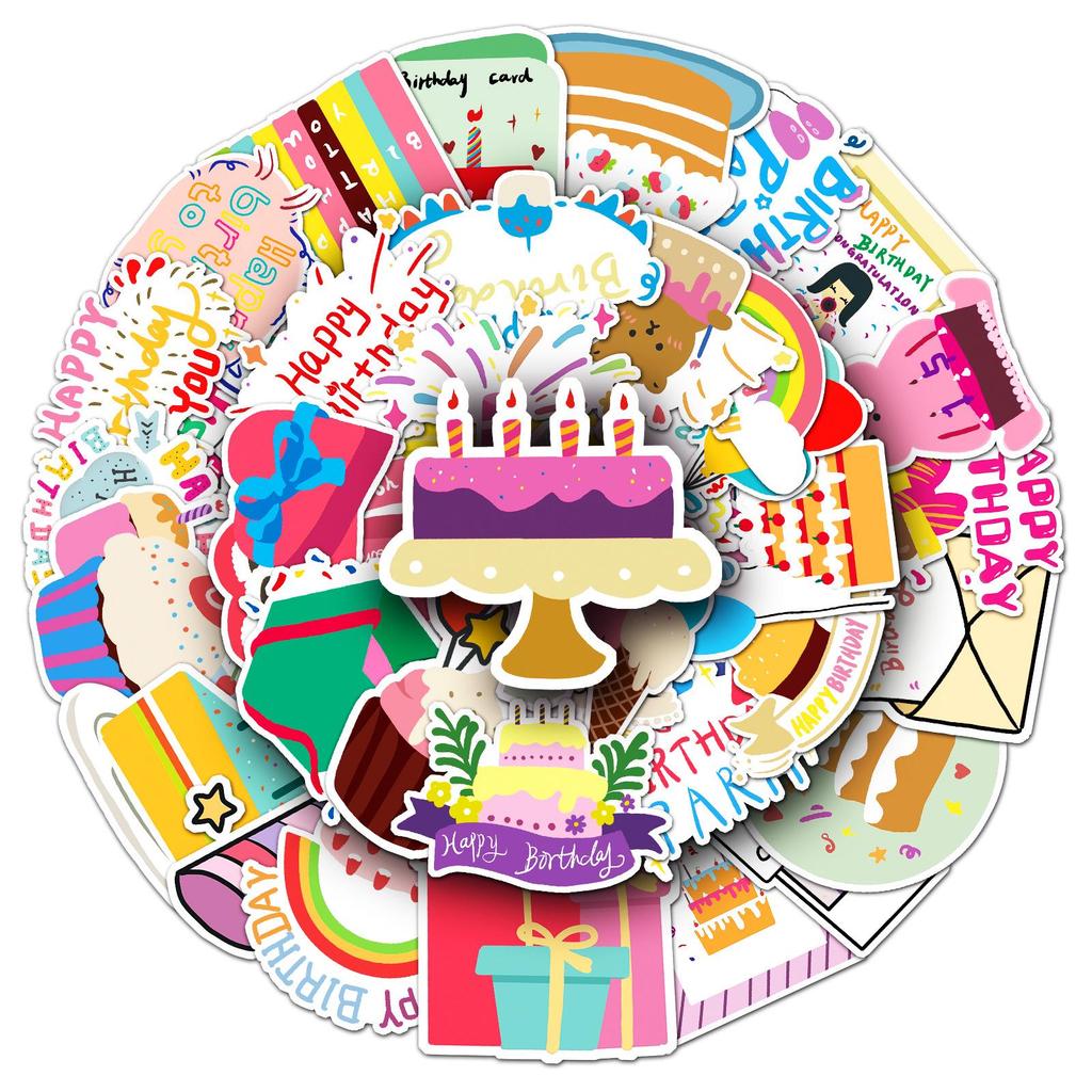 50 Cute Cartoon Birthday Stickers for Cake and Milk Tea Cup Decoration