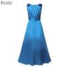 ZANZEA Women Elegant Casual Square Collar Summer Sleeveless Satin Dress