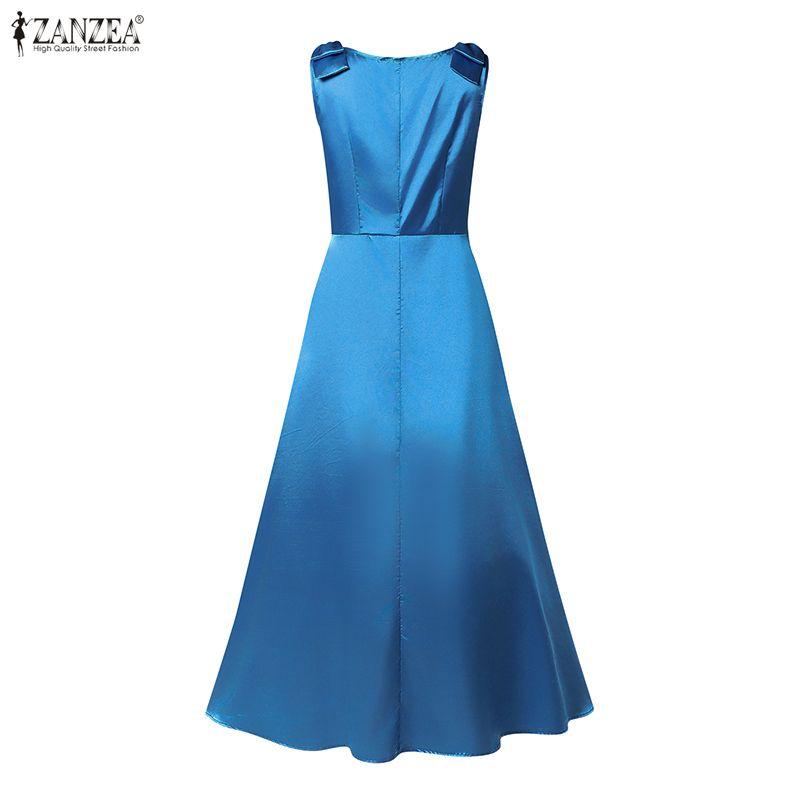 ZANZEA Women Elegant Casual Square Collar Summer Sleeveless Satin Dress
