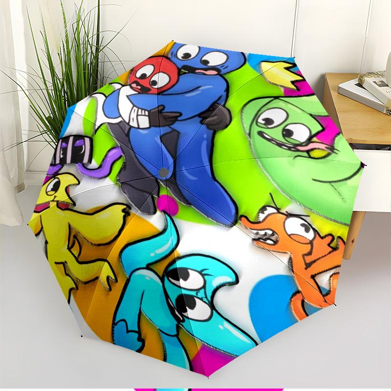 Game Rainbow Friends Print Automatic Open Close Umbrella, Portable Foldable Umbrella, for Outdoor Commute Camping Trip, Ideal Birthday Gift