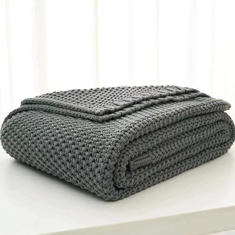 Cozy Fringe Knit Blanket Chunky Yarn Throw for Sofa Office AC Nap Afghan