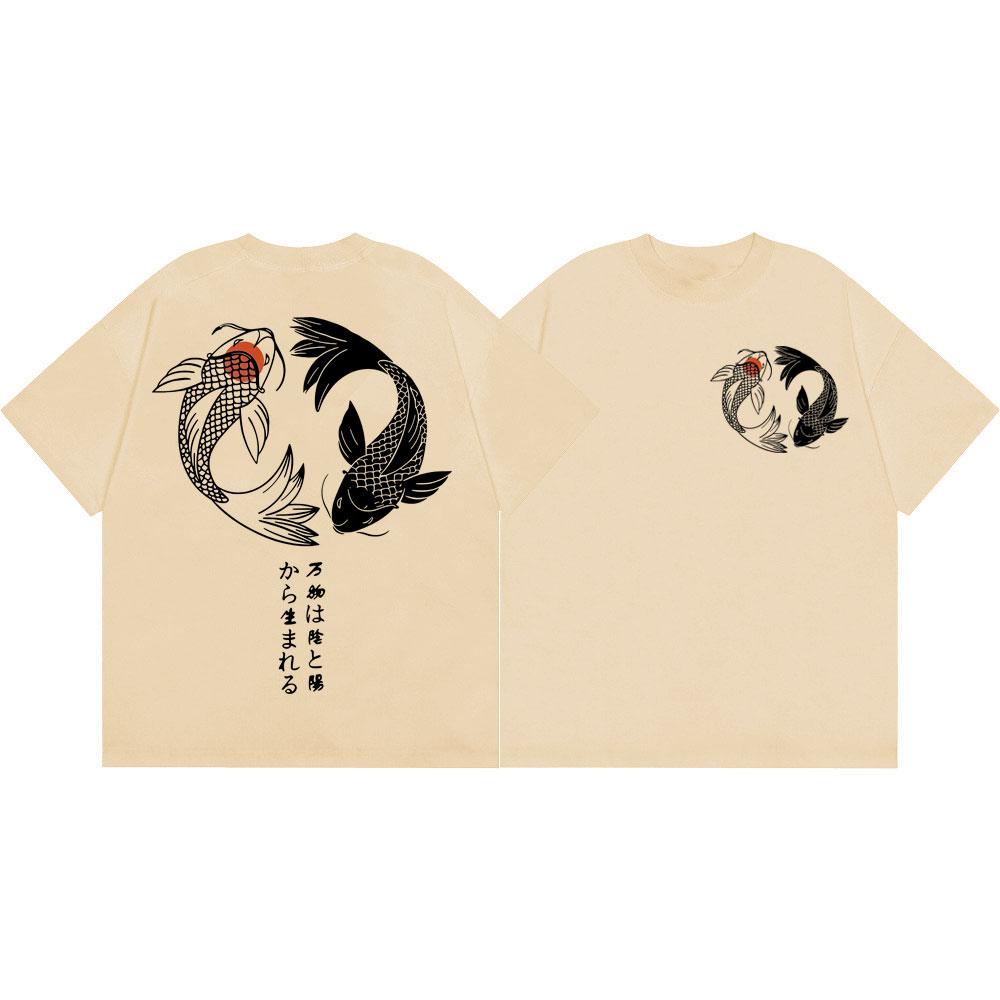 Japanese Koi Fish Graphic T Shirts Unisex Unisex Fashion Vintage Short Sleeve Tshirts Summer Casual Loose Cotton Tshirt Streetwear