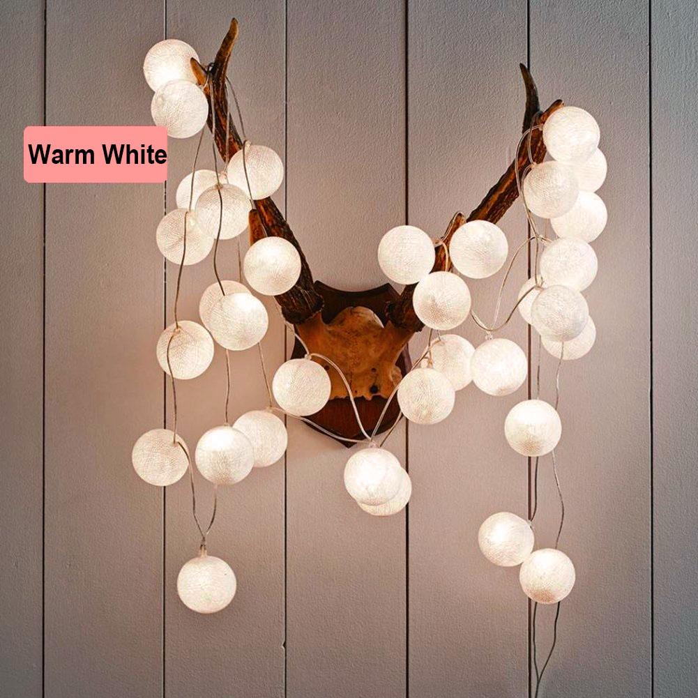 20 LED Cotton Ball String Lights Battery Operated Colorful Garland Fairy Lights for Home Wedding Christmas Party Outdoor Decors