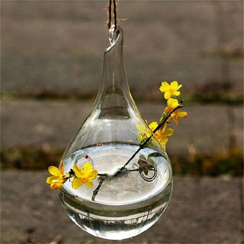 Creative Hanging Glass Vase Transparent Hydroponics Plant Vases Wedding Home Decoration Droplet Shaped Vase Garden Supplies