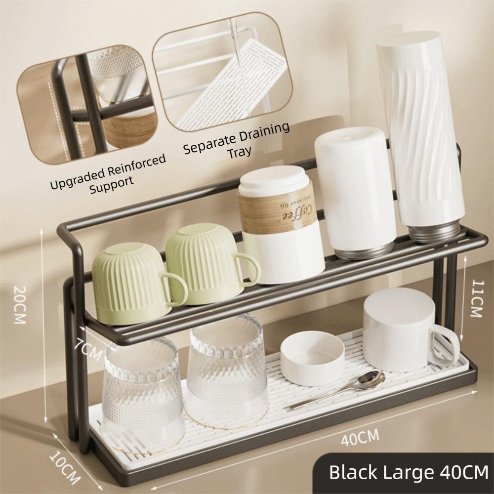 2-Tier Cup Storage Rack Space-Saving Mug Organizer Water Bottle Drying Rack  For Kitchen Countertop
