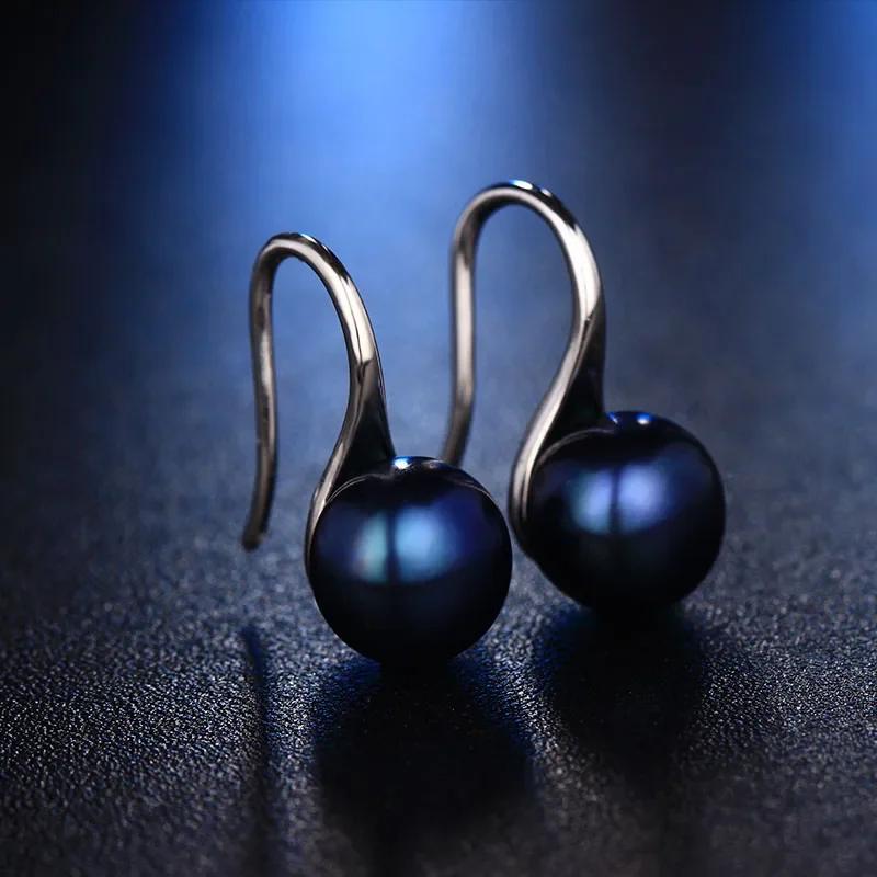 HENGSHENG Trendy Jewelry Earrings 8-9mm Black 100% Nature Freshwater Pearl Earring For Women Gift 925 Silver Earrings