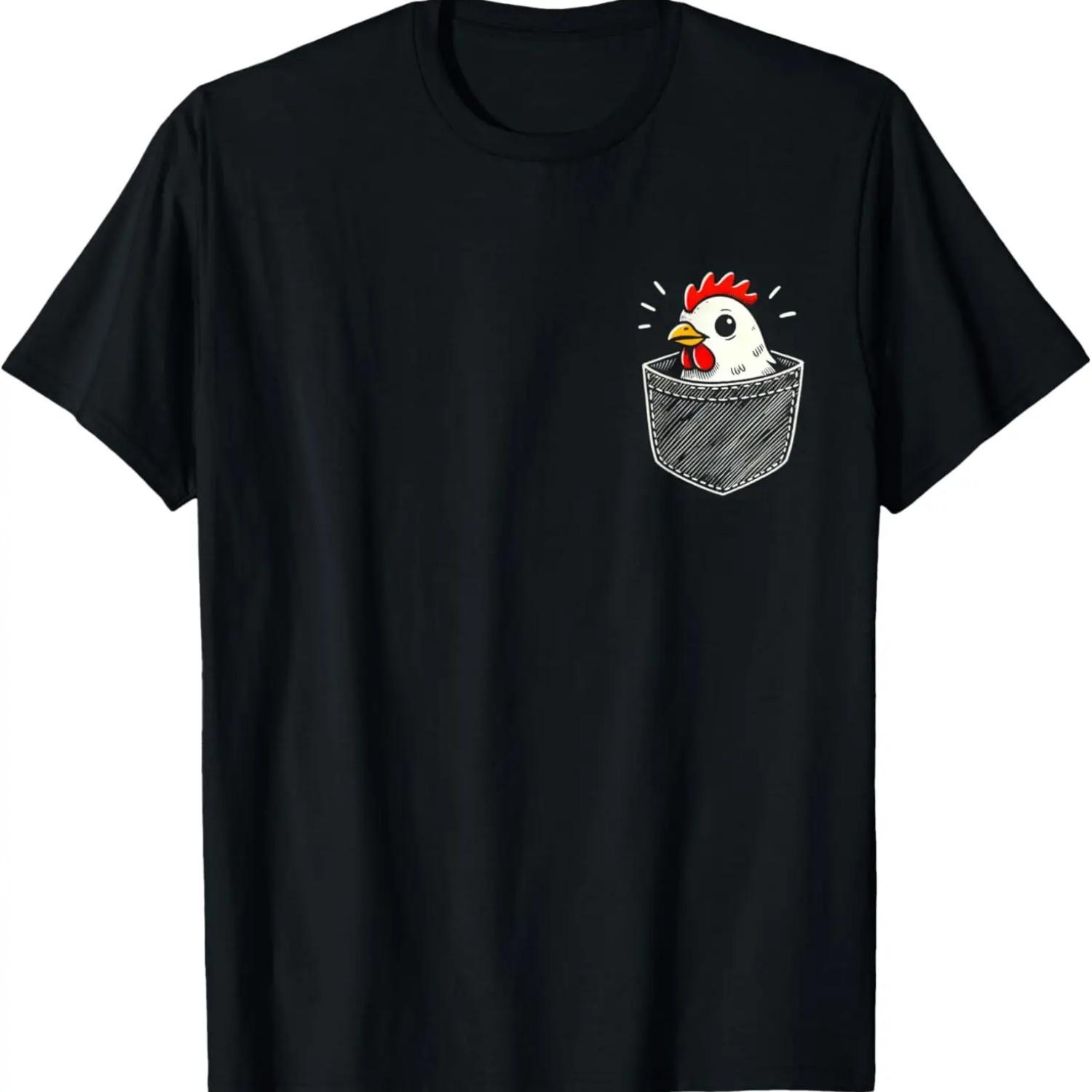 Крутая футболка с курицей/курицей в кармане для мужчин, женщин, детей S чёрный
