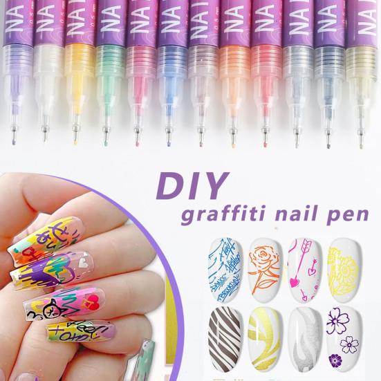 1/2 Sets 12 Colors Nail Art Pens DIY Gel Nail Art Acrylic Paint Markers Quick Dry Graffiti Dotting Point Liner Pens Nail Art Drawing Painting Tools
