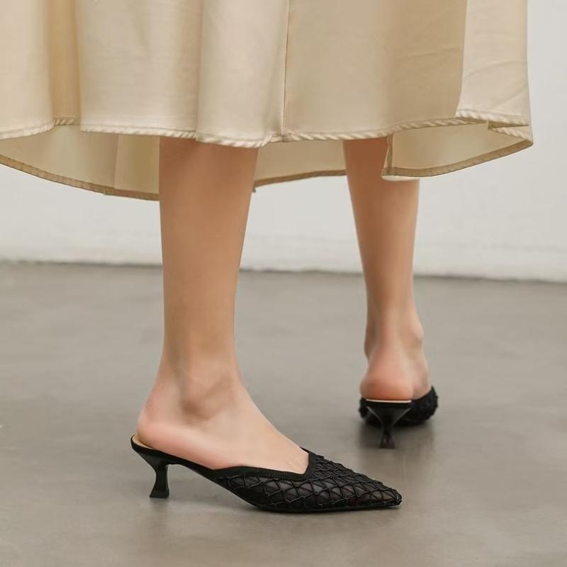 

Модные мюли с острым носком и каблуком, женские тапочки, сетчатые туфли на высоком каблуке, сандалии, лето 2025, новая коллекция, праздничные туфли-слингбэки, женские туфли-лодочки Mujer 35 чёрный