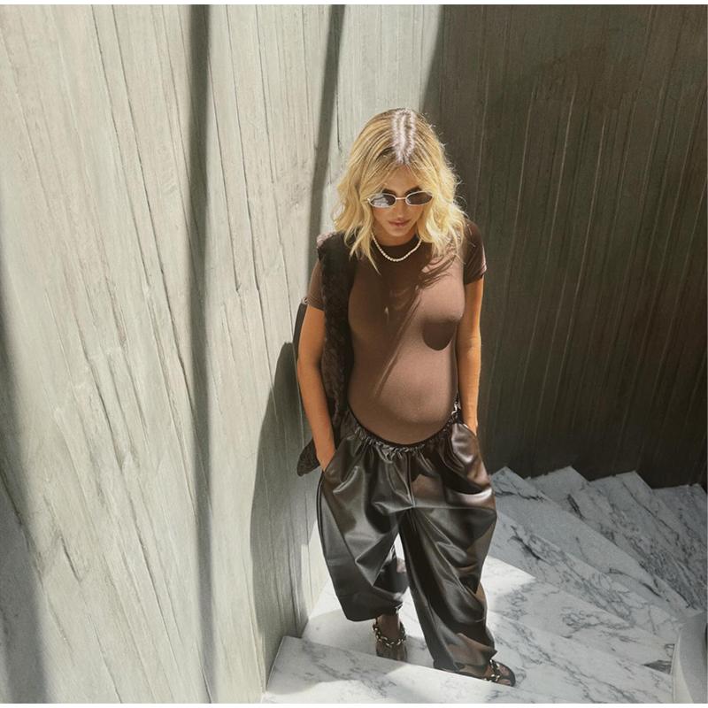 Drawstring Drawstring Lantern Leather Pants Women's Solid Color Autumn and Winter New Leather Pants Daily All-match Style Women's Pants