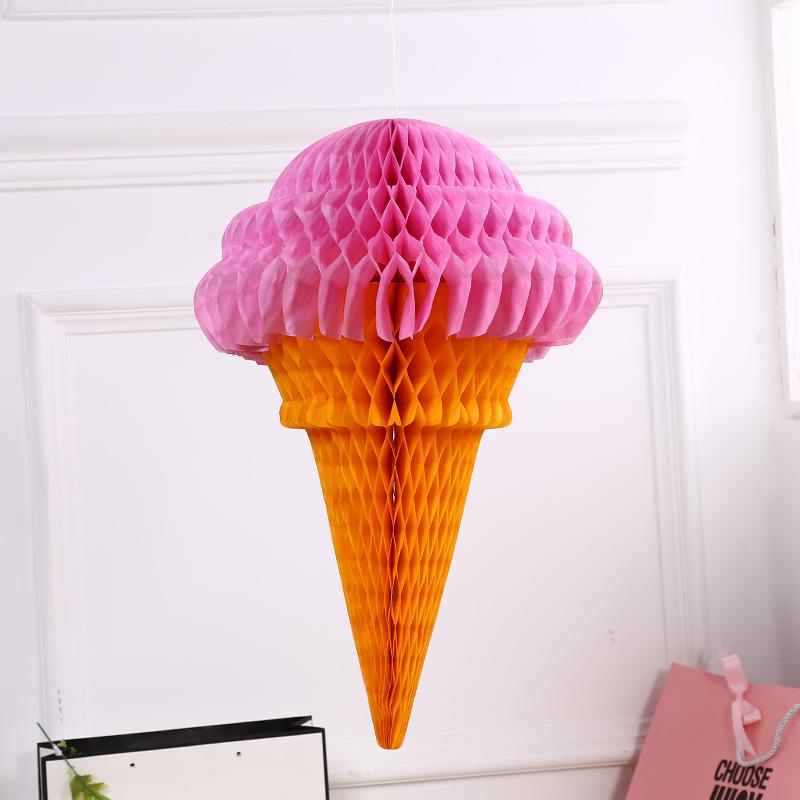 1PC Birthday Party Supplies Colored Ice Cream Honeycomb Ball Shopping Mall Window 61 School Decoration Paper Ice Cream