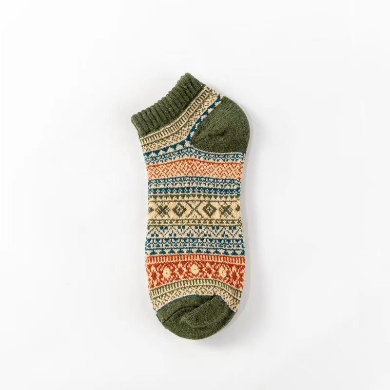 

Men s Socks, Retro Ethnic Style Boat Socks, Double Spring and Autumn Short Socks, Thick Thread Trendy Socks, Sweat-absorbing Cotton Socks 1 pair армія зелений колір