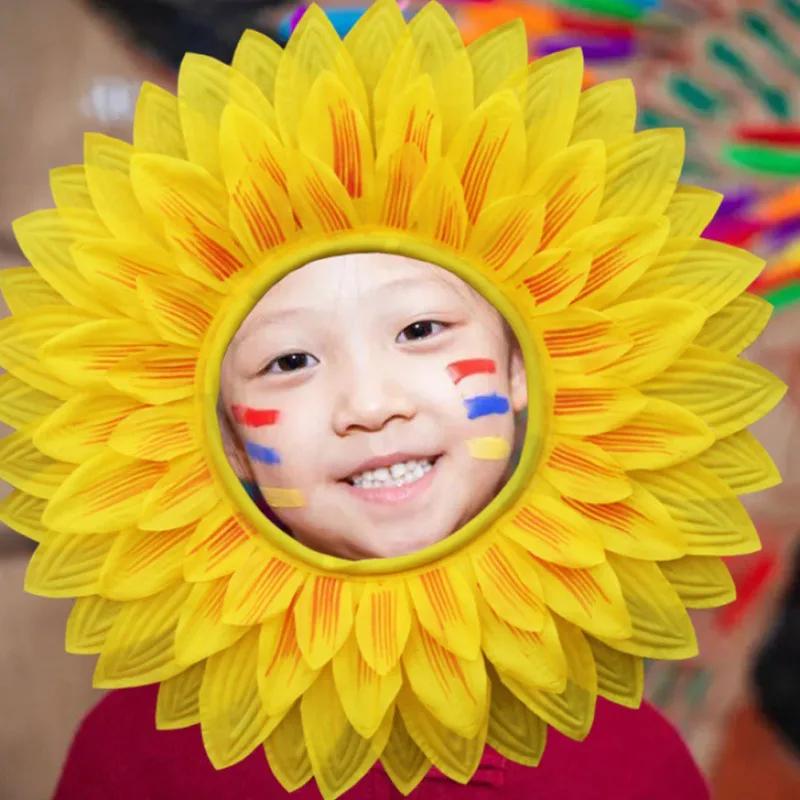 Sunflower Headgear 42cm Funny Performance Props Sunflower Hat Hood for Dance Party Festival Games Kids Costume Accessory