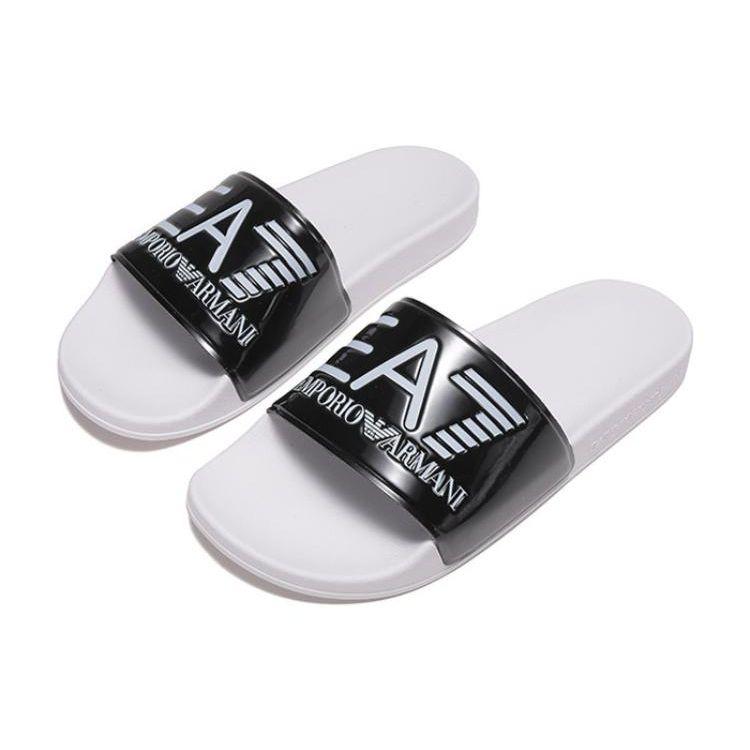 Emporio Armani EA7 Color Block Flat Slide Sandals Men footwear Black White XCP001XCC22Q655