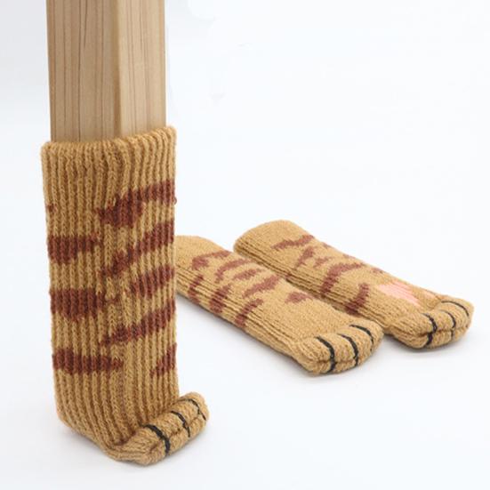 4Pcs Cat Paw Chair Leg Cover Knitting Furniture Feet Cover Floor Protectors Non-Slip No Scratch Noise Reduction Hardwood Floors Furniture Booties