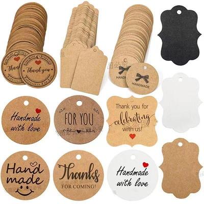 100-Pack Kraft Brown/White/Black Gift Tags - Thank You Labels for Party/Wedding Decoration