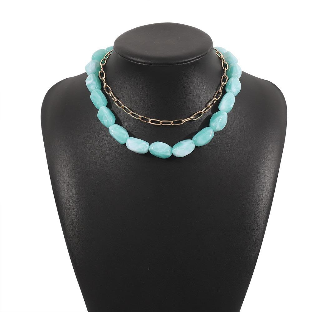 2Pcs/Set Stone Colorful Resin Necklace Bead Clavicle Chain Creative Stone Beads Short Choker  Girls