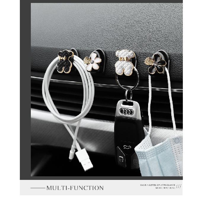 Mini Hook In The Car Center Console Seat Back Camellia, Bear, Multi-functional Storage ABS Data Cable Small Hook Auto
