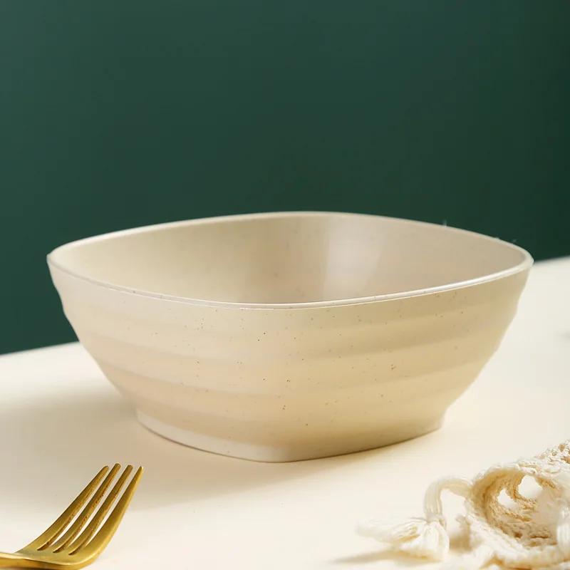 Square Wheat Straw Soup Ramen Bowls Anti-Fall Large Salad Fruit Rice Bowls Food Container Kitchen Tableware Microwave Safe
