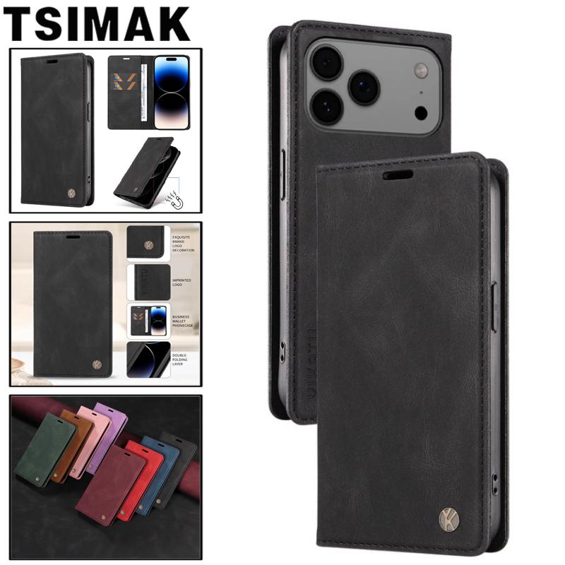 IPhone 17 Pro Max 16 Plus 15 14 13 Mini 12 11 16E Air İçin Mıknatıslı Kapaklı Deri Kılıf Cüzdan Kart Yuvalı Tutucu Coque