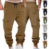 Autumn and Winter Fleece Men's Overalls Spliced Multi-pocket Drawstring Sports Casual Jogging Pants
