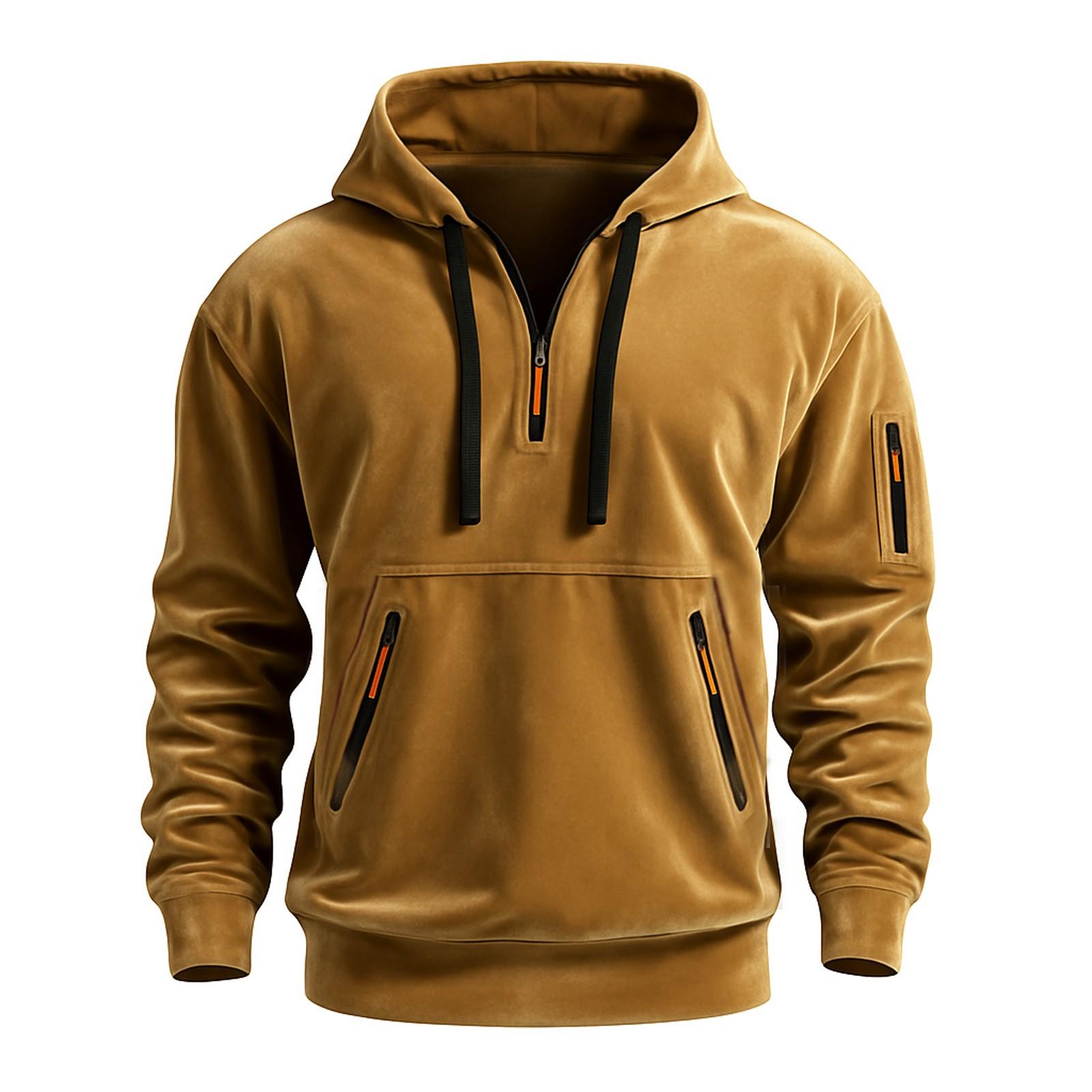 

Spring And Fall Men s Outdoor Casual Standing Collar Long-sleeved Sweater Hoodies Tops Coats L коричневый