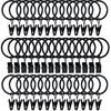 Curtain Rings with Clips - 1.41'' Interior Diameter, Strong Metal Decorative Drapery Window Curtain Ring with Clip, Set of 40(Black)