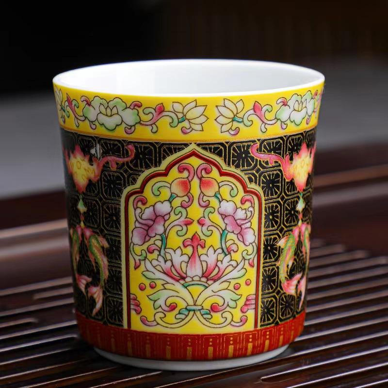 Enamel Color Tea Cup Tasting Cup Master Cup Chinese Retro Tea Cup Household Kung Fu Straight Mouth Cup Tea Set