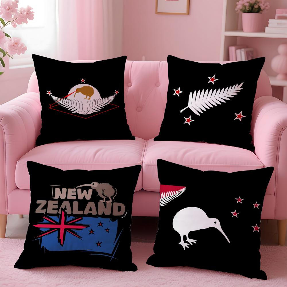 New Zealand Kiwi Flag Cushion Cover Plush Fabric Soft Double-Sided Printed Invisible Zipper Sofa Pillow Case Home Decor