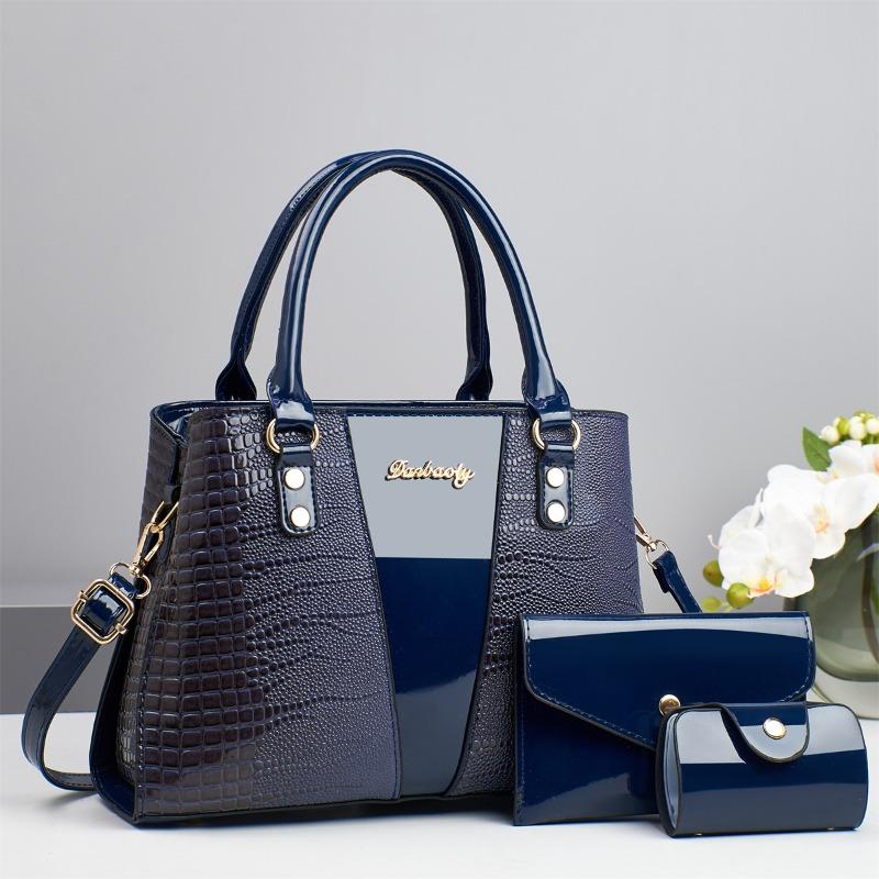 Mother and Child Bag Three-piece Handbag Crocodile Pattern Shoulder Messenger Bag Autumn and Winter Large Capacity Women's Mother Practical