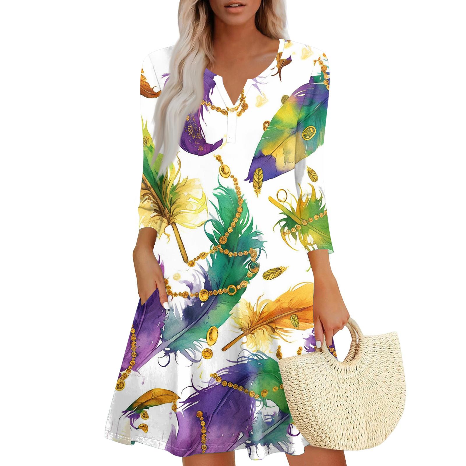 

Women s Dress Loose V Neck Three-quarter Sleeve With Pockets Dress XL