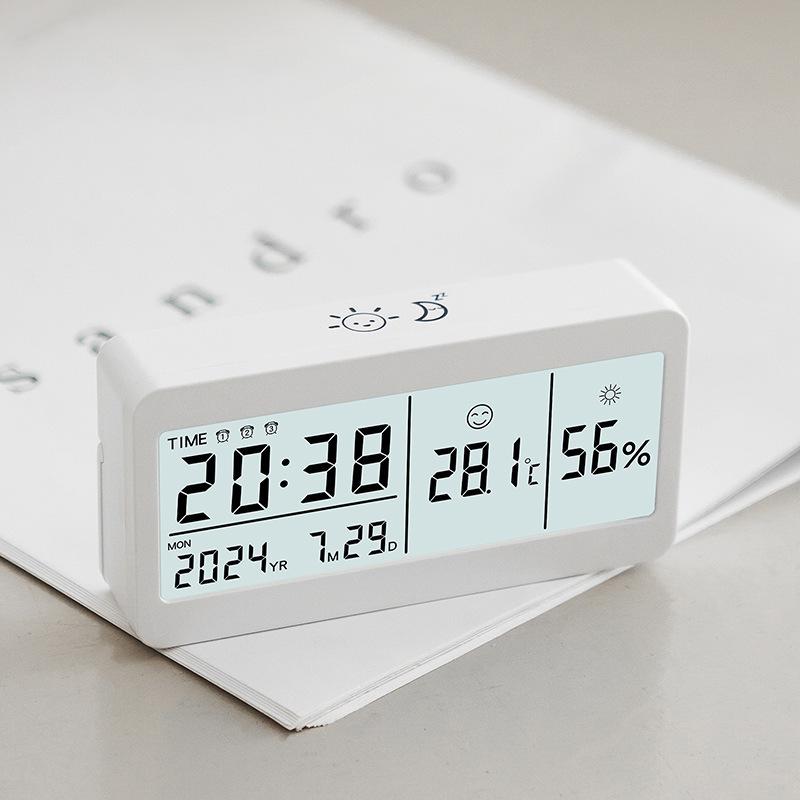 Silent LCD Desktop Alarm Clock with Temperature & Humidity Display
