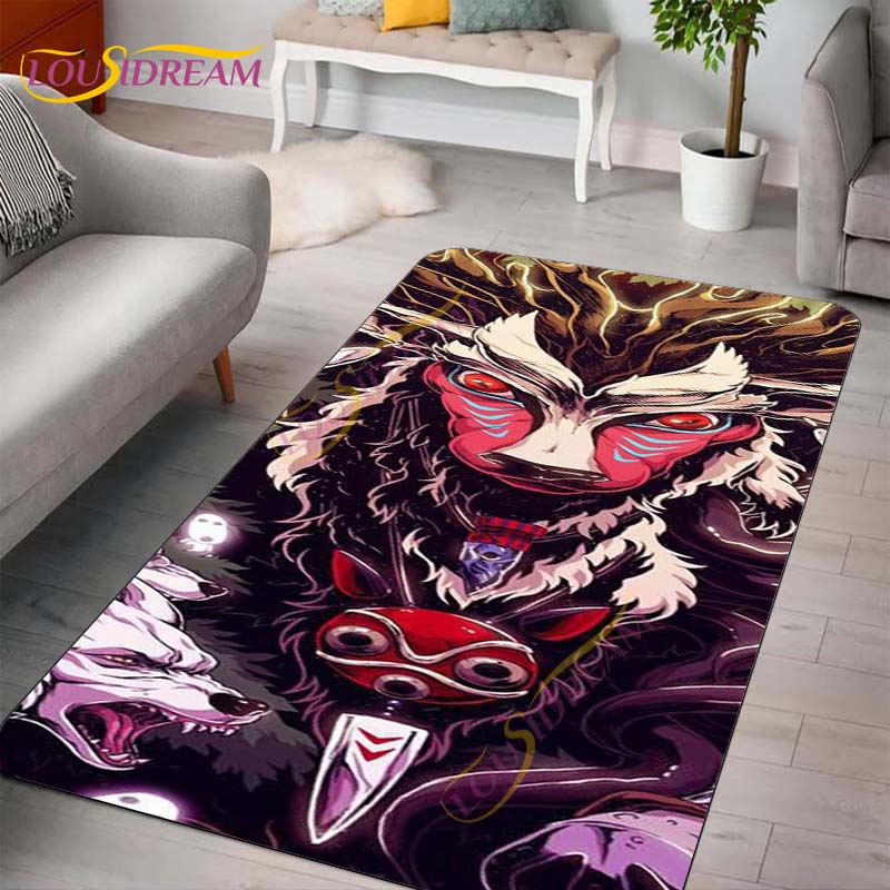 Princess Mononoke Area Rugs 3D Cartoon Pattern Art Print Rug Large Carpet Rugs for Living Room Bedroom Anime Cute Floor Mats