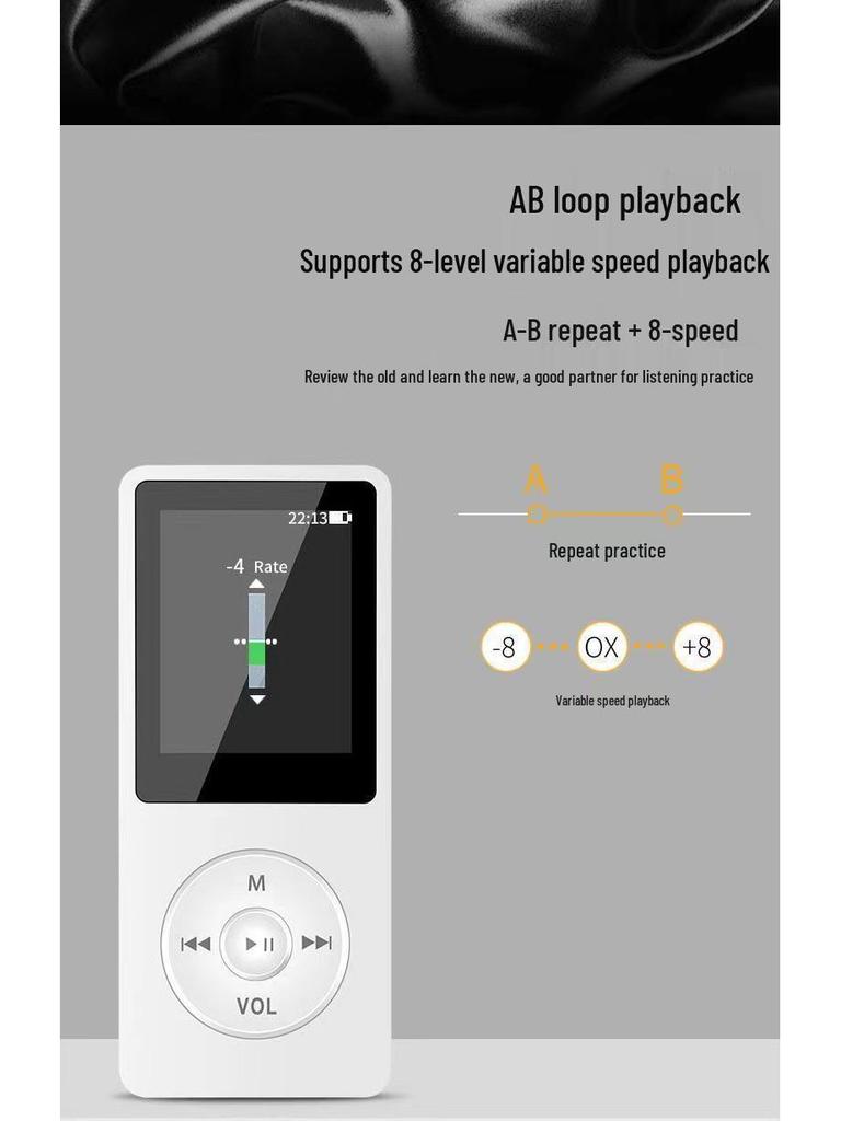 Portable MP3/MP4/MP5 Music and eBook Player with Built-in Memory for Students, Compact Design, P4P3 Listening Device.