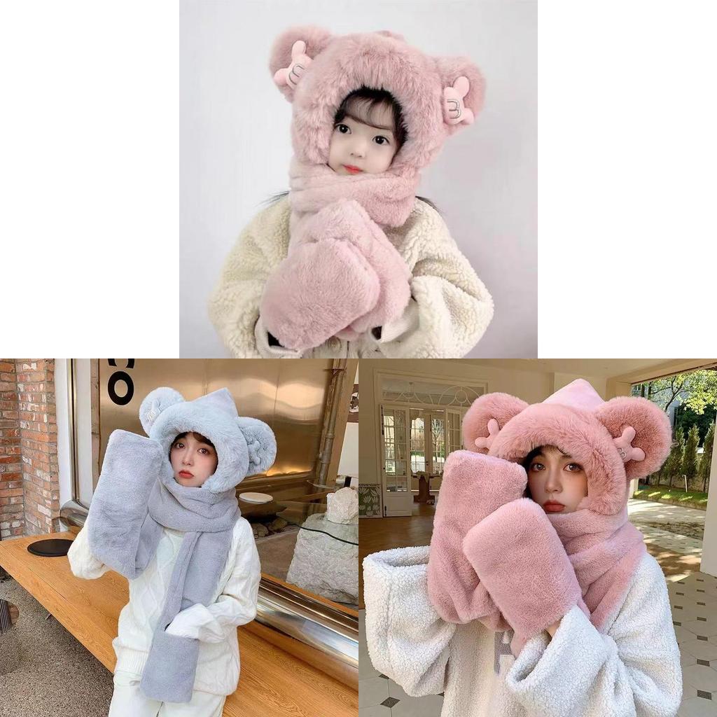 Bear Hat Kids Winter Plush Hat Scarf Set With Windproof Ear Protection For Warmth And Style