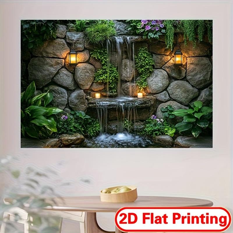 VIKAMA Courtyard Secret Realm Waterfall Tapestry Stone Wall Green Plants Living Room Background Wall Room Decoration