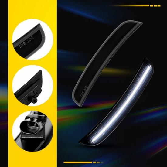 2X Front Smoked White LED Bumper Side Marker Lights For 2015- Dodge Charger