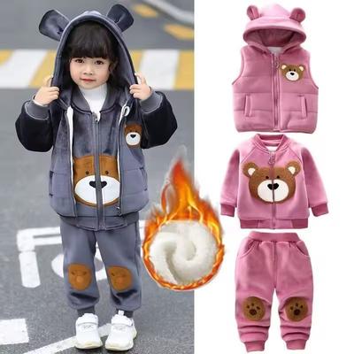Baby Winter Thicken Sets Boys Warm Clothing Suit Girls Hooded Velvet Outerwear Tops Pants 3Pcs Children Hooded Coat Outfits