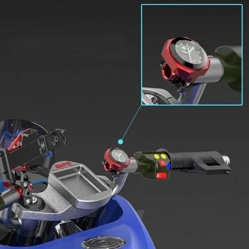 Motocyklové vodotěsné hodiny 22-28mm slitina hliníku svítící ciferník motocyklové hodiny pro motokros Yamaha Kawasaki Honda Suzuki