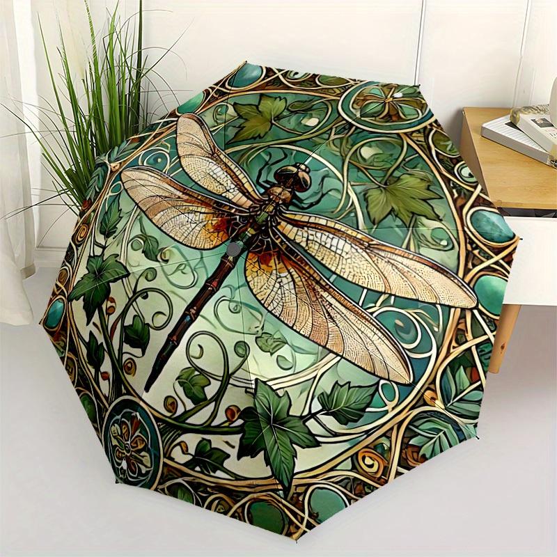 1pc Dragonfly Nature Automatic Open/Close Umbrella, Functional Design, 8-Ribs Sturdy Canopy, Durable Ribs, Outdoor Accessory, Fun Pattern, H