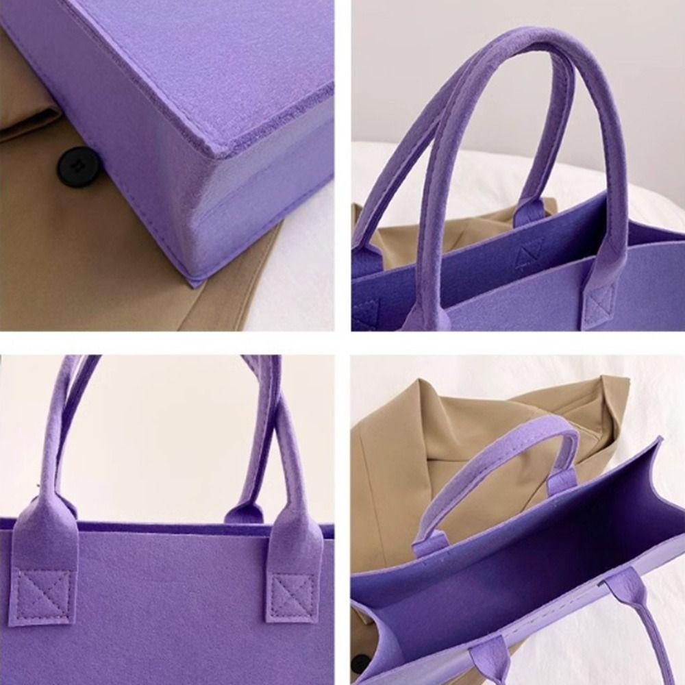 Casual Felt Shoulder Bag Large Capacity Solid Color Tote Bag Shopping Bag Woman Girls