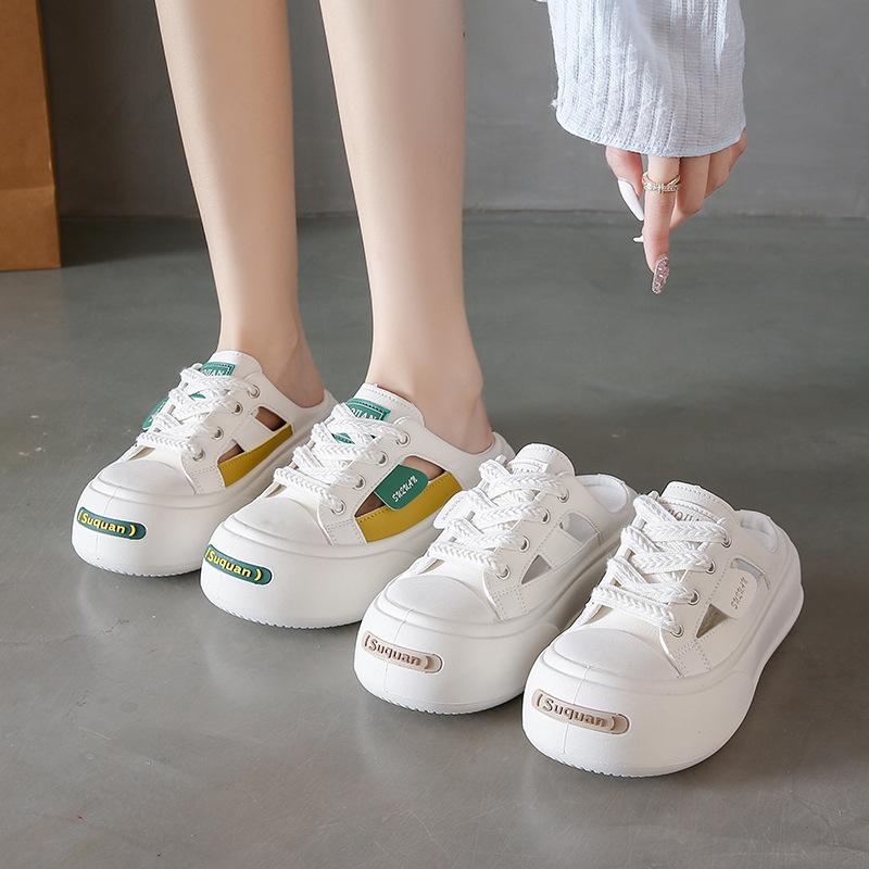Thick-soled Bag Head and Half Slippers for Women's Summer Wear New Spring Canvas Shoes One-pedal Lazy Shoes
