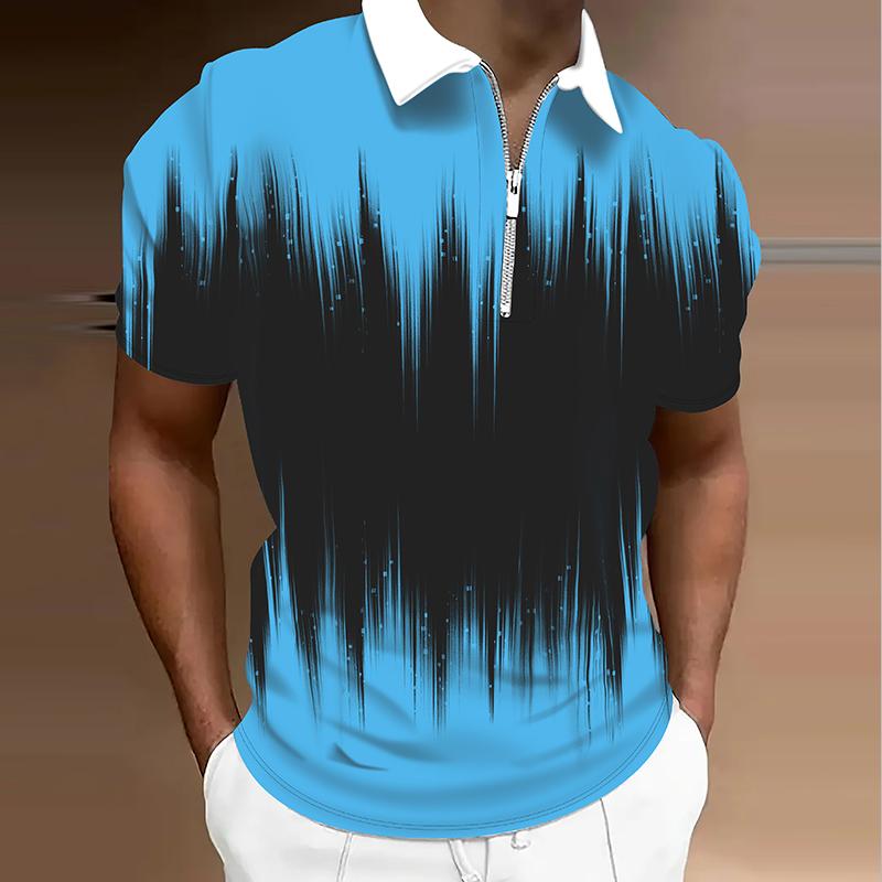 Herrskjorta Polo Casual Dragkedja Kortärmad Mode Casual Dragkedja Sommar Vår Normal Passform 3D-tryckt Skjorta