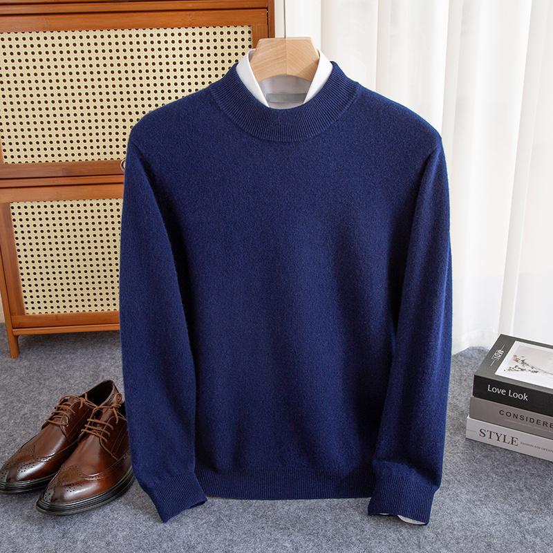 Men's Pullover Half-high Collar Sweater Autumn Winter Warm Solid Color Knit Sweater Business Casual Top