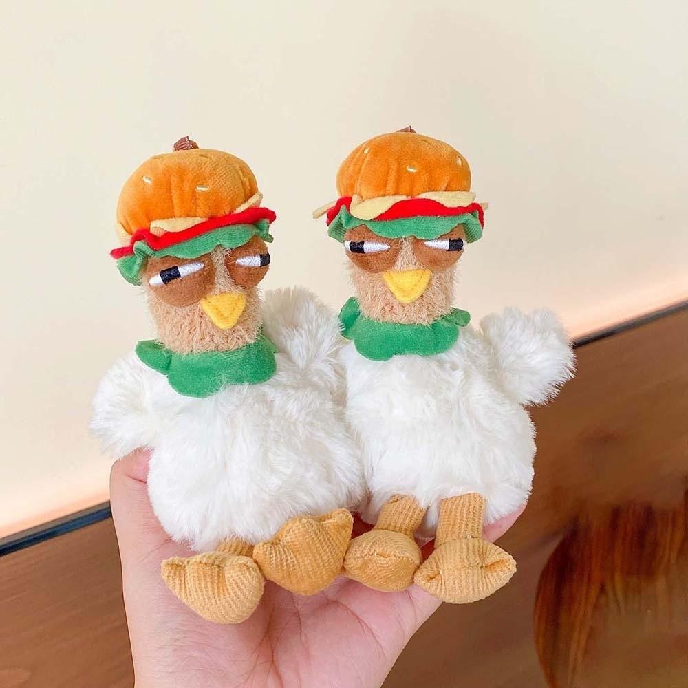Doll Plush Chicken Keychain Simulation Gugu Animal Key Holder Hamburger Hen Key Ring  Men