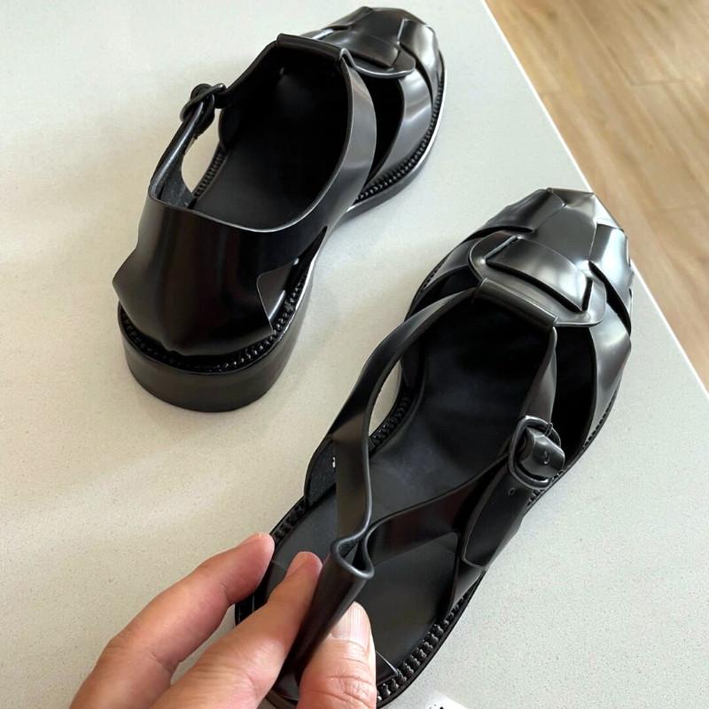 Fashion Fashion Woven Hollow Round Toe Roman Women Sandals Belt Buckle Back Strap Slide Sandals Summer Luxury Designer Non-slip Slippers