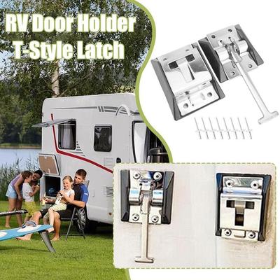 RV Door Holder T-Style Latch Camper Trailer Entry Stainless Steel With Rivets Outdoor Truck Motorhome Cargo Easy Install