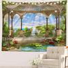 Black and White England Landmark Picnic Mat Hippie Trippy Tapestry Wall Art Meditation Decor for Bedroom Living Room Dorm, Red