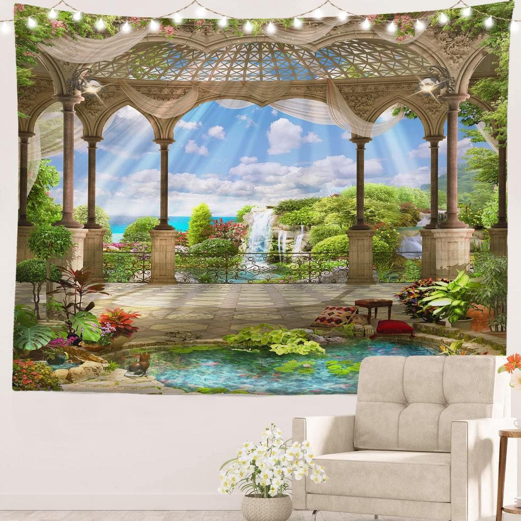 Black and White England Landmark Picnic Mat Hippie Trippy Tapestry Wall Art Meditation Decor for Bedroom Living Room Dorm, Red